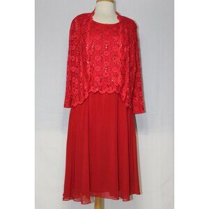 Fanny Fashion #1336 Short Chiffon and Lace Dress With Lace Jacket-XL,2X-RED-NEW
